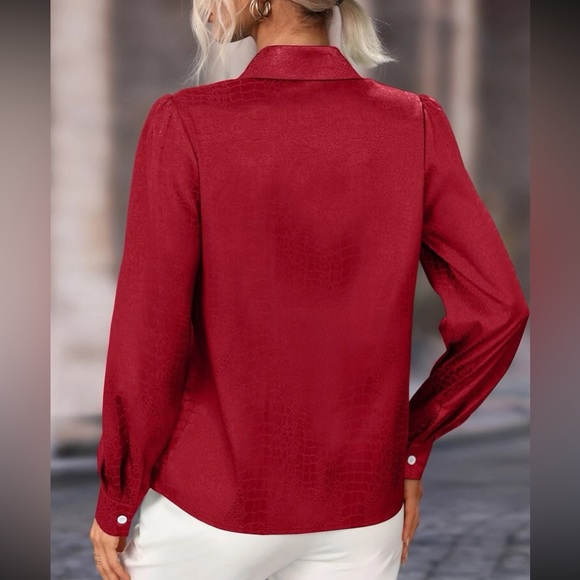 Luxe black jacquard button down business casual top - Picture 10 of 12